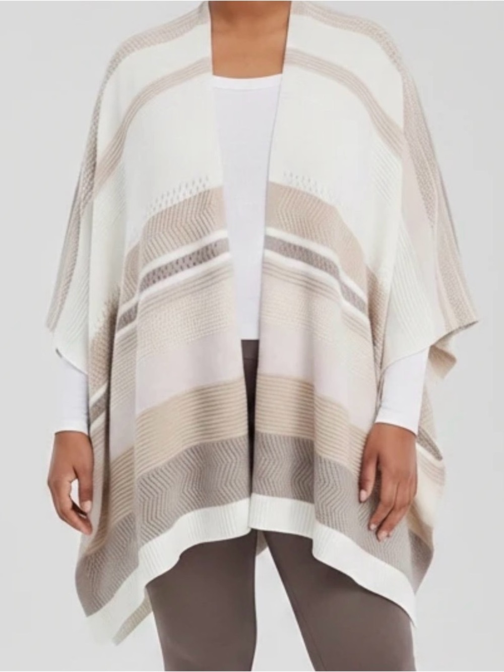 White House Black Market Beige and Cream Striped Open-Front Cape